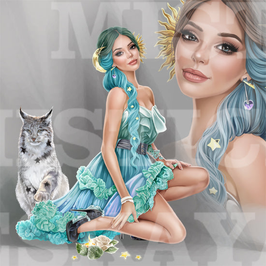 Lady Monna and white lynx